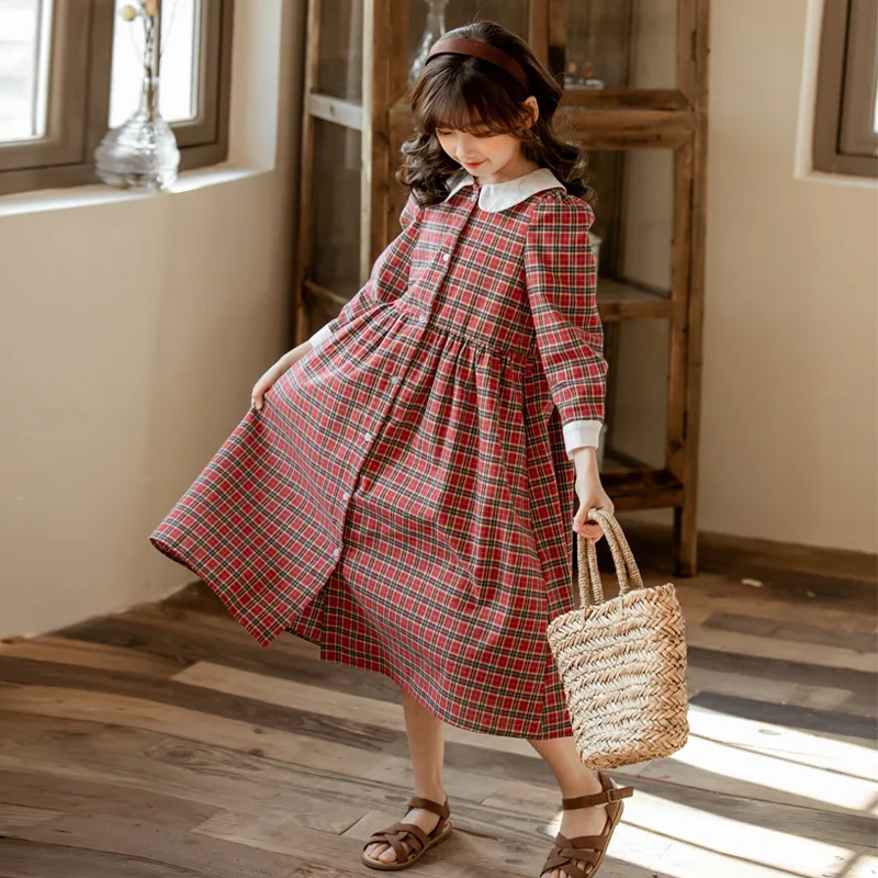 Girls Dress For girls Big Bow Casual Plaid Girl 2020 Autumn Spring Kids Dresses 4 6 8 10 12 14 16 18 | Детская одежда и обувь