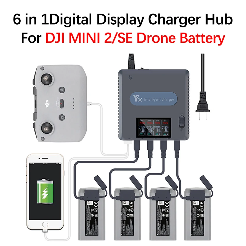 

Digital Display Charger For DJI MINI 2 Drone Battery Smart Charging Manager DJI MINI SE Drone Battery Charger Hub Accessories