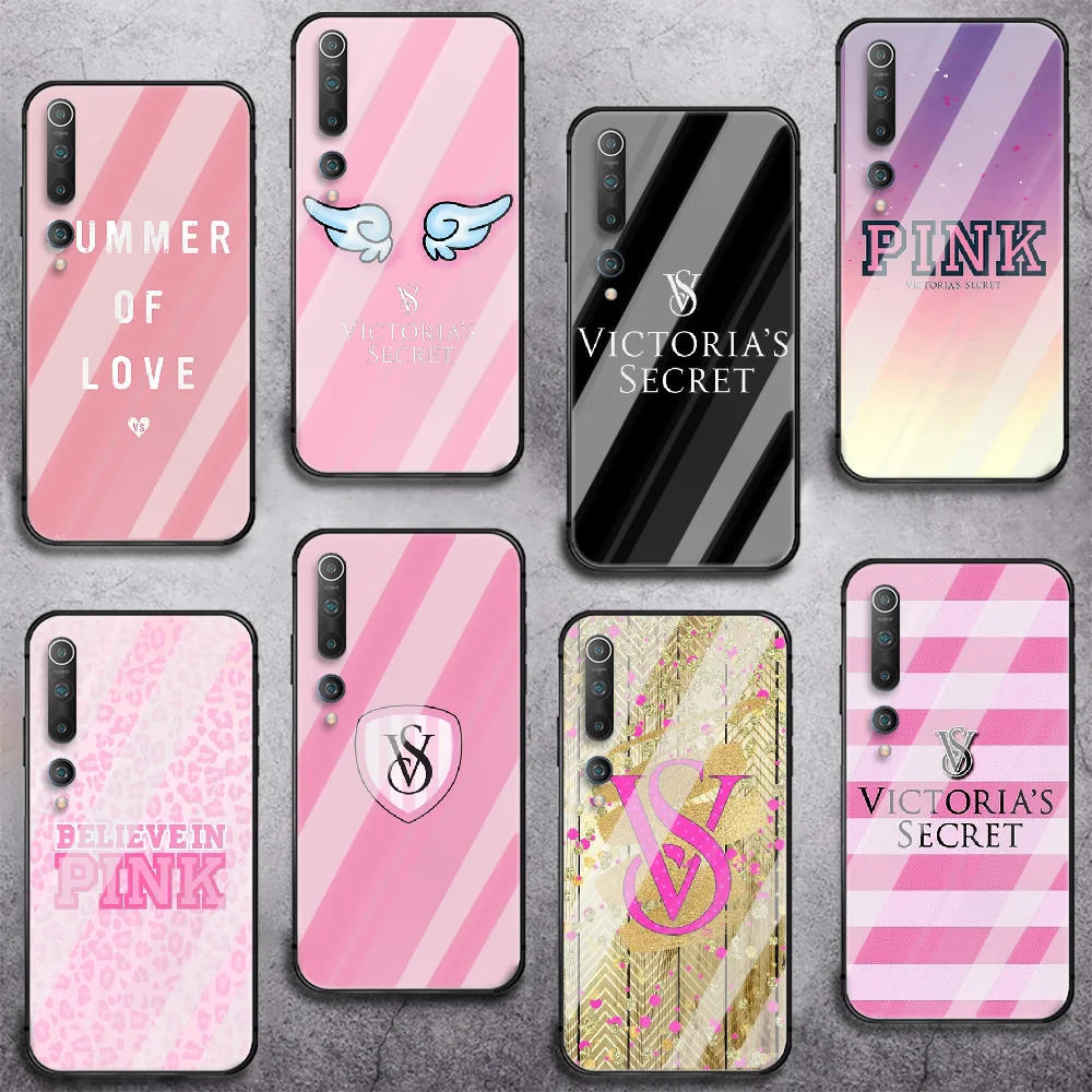 

Fashion pink Victoria Phone Tempered Glass Case Cover for Xiaomi Mi A MAX X POCO M Note 3 9 10 11 i T Pro Lite Silicone Pretty
