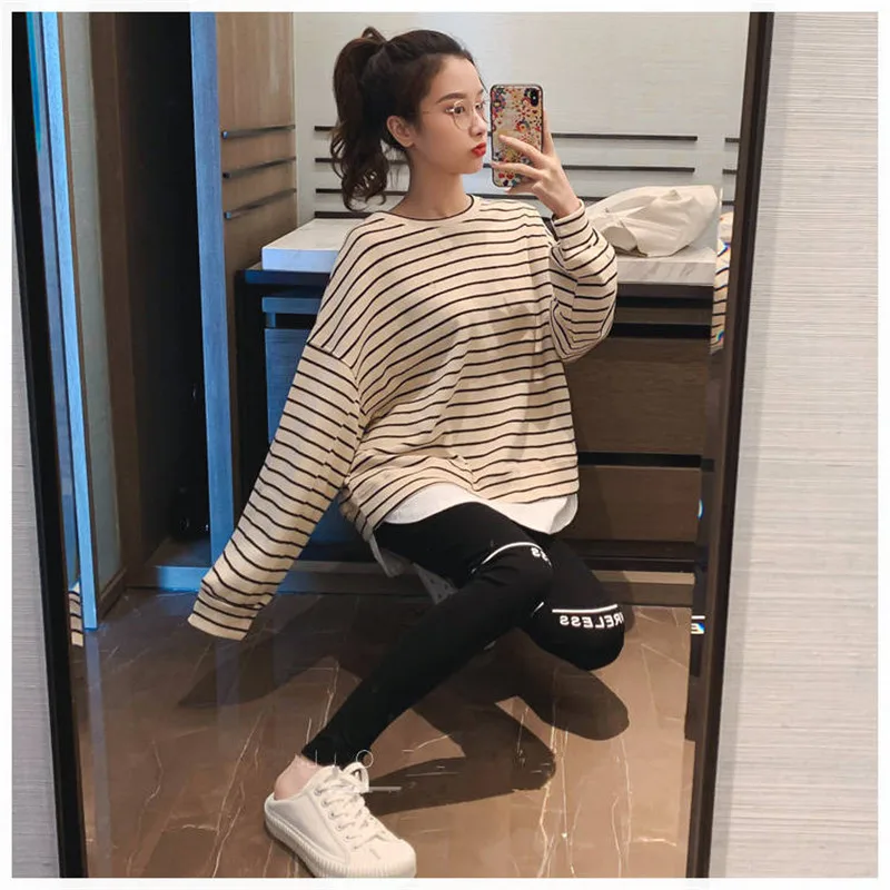 Женская толстовка с длинным рукавом Harakuju свободная в полоску уличная одежда для