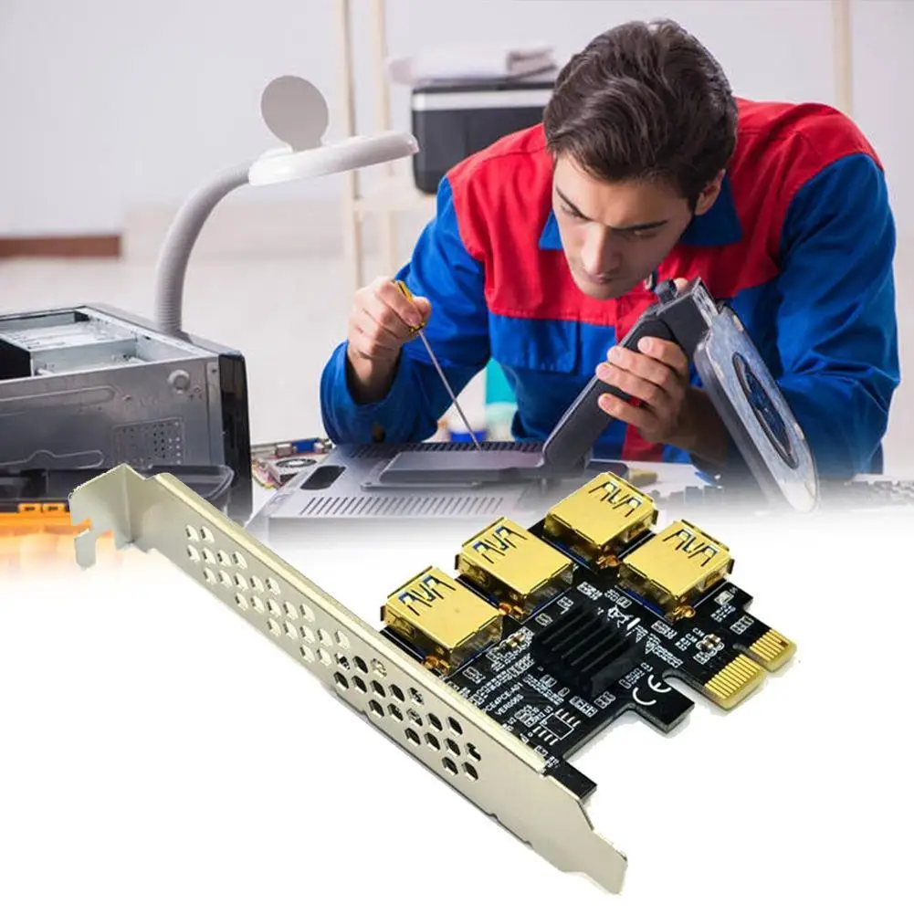 

Плата адаптера PCIE Riser PCI-E 1-4 PCI-E адаптер карта PCI-E к PCI-E слоту один для четырех Usb3.0 видеокарты расширения