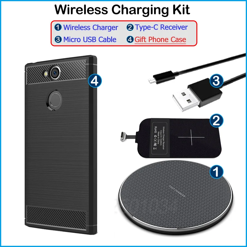 

Wireless Charging for Sony Xperia XZ1 Compact XA1 XA2 Ultra Plus Qi Wireless Charger+USB Type C Receiver Gift TPU Case