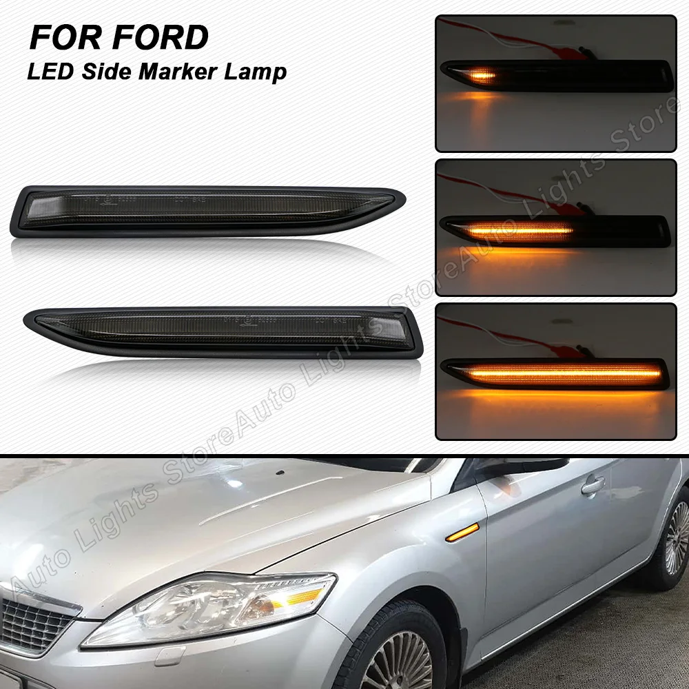 2Pcs For Ford Mondeo Mk4 2007 2008 2009 2010 2011 2012 2013 2014 2015 Dynamic Sequential LED Side Marker Light Turn Signal Lamp |