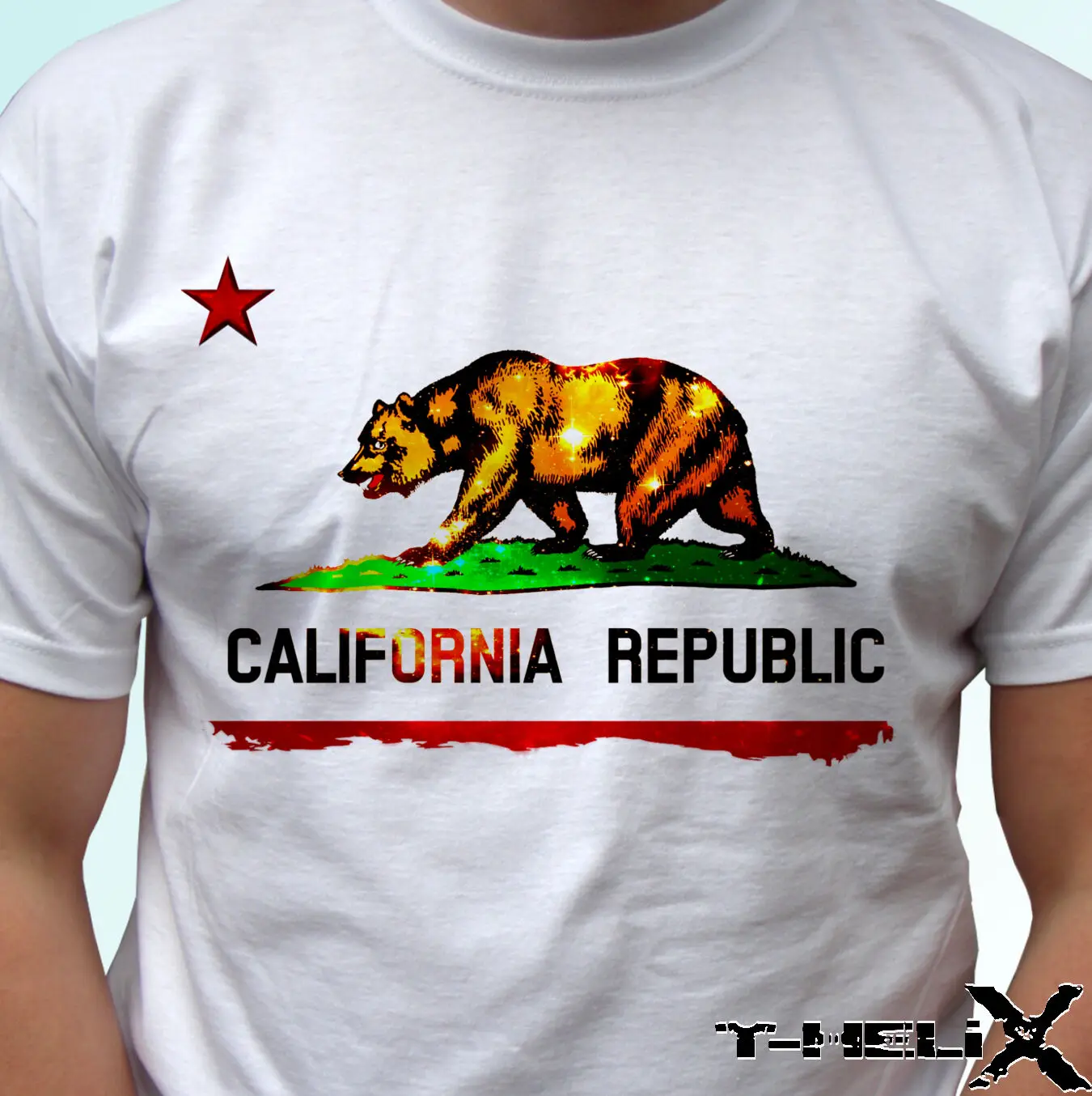 

California Republic Flag - White T Shirt Top - Mens S Kids & Baby Sizes