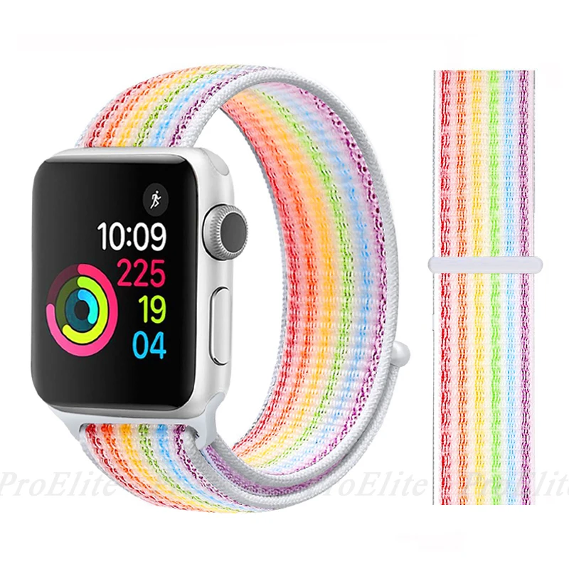Color45 Colorful Ремешок для наручных часов Apple Watch Series 5/4/3/2/1 38 мм 42 мм мягкий нейлон в едином положении во время занятий легкой атлетикой, correa, дышащая поверхность спортивные петли для наручных часов iwatch, 5 4 40 мм 44 мм - Цвет ремешка: Color45 Colorful
