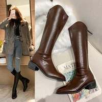 pointed western cowboy boots womens high boots autumn and winter looks thin thick heel knight boots