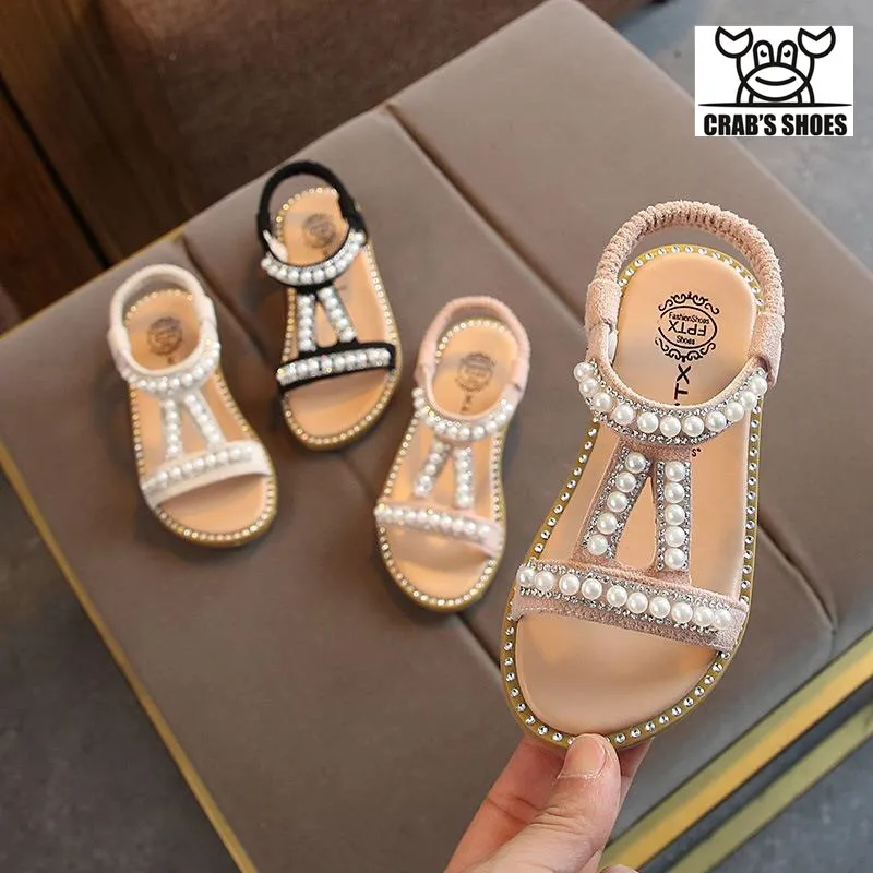 Новые летние сандалии с жемчужинами для девочек детская обувь принцессы