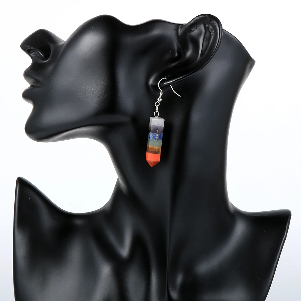 Женские 7 Чакр натуральный камень шестиугольная пуля висячие серьги красочные