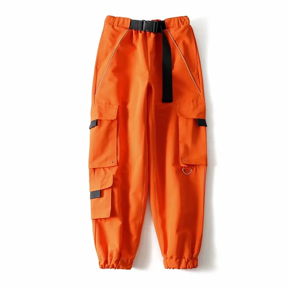 Женские неоновые оранжевые штаны-шаровары с свободной пряжкой эластичные штаны