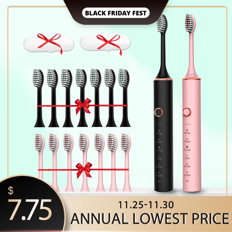 

GeZhou Electric Toothbrush Sonic Toothbrush Rechargeable IPX7 Waterproof 6 Mode Travel Toothbrush with 8 Brush Head best gift