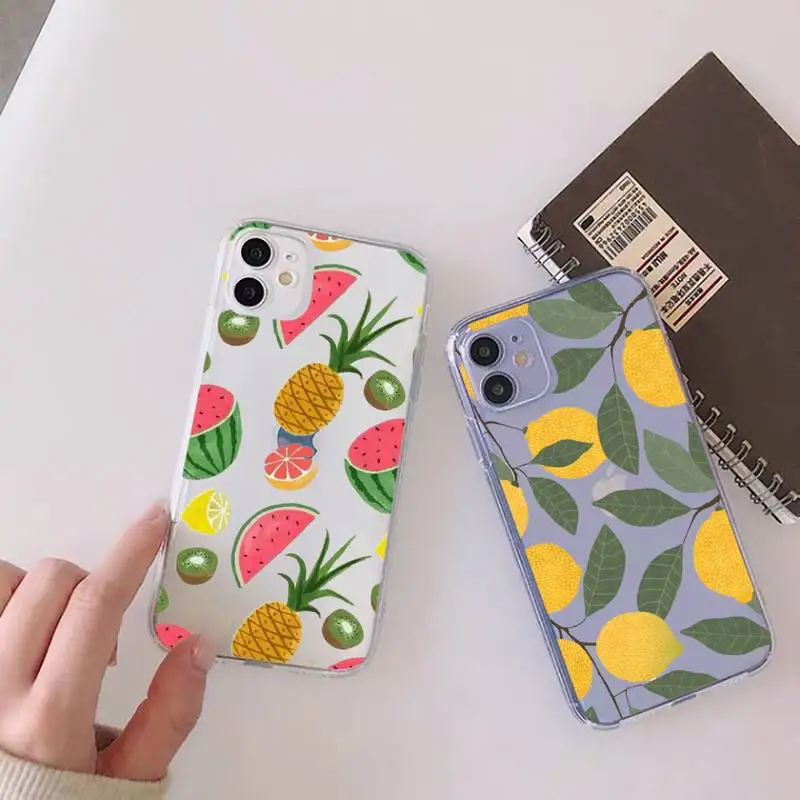 

lemon fruit yellow pattern Phone Case Transparent for iPhone 6 7 8 11 12 s mini pro X XS XR MAX Plus