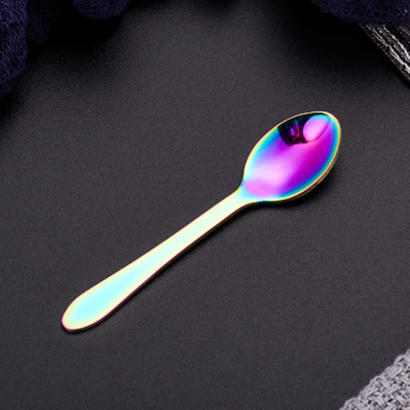 Rainbow color Горячая 1 шт. чайная ложка из нержавеющей стали для торта, фруктовые ложки для десерта, маленькие кофейные ложки, золотые десертные инструменты для закусок, столовая посуда - Цвет: Rainbow color