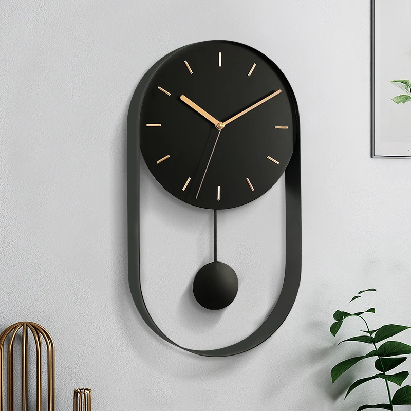 

Iron Pendulum Art Wall Clock Living Room Nordic Minimalist Black White Modern Wall Watch Silent Kitchen Home Fashion Decor W6C