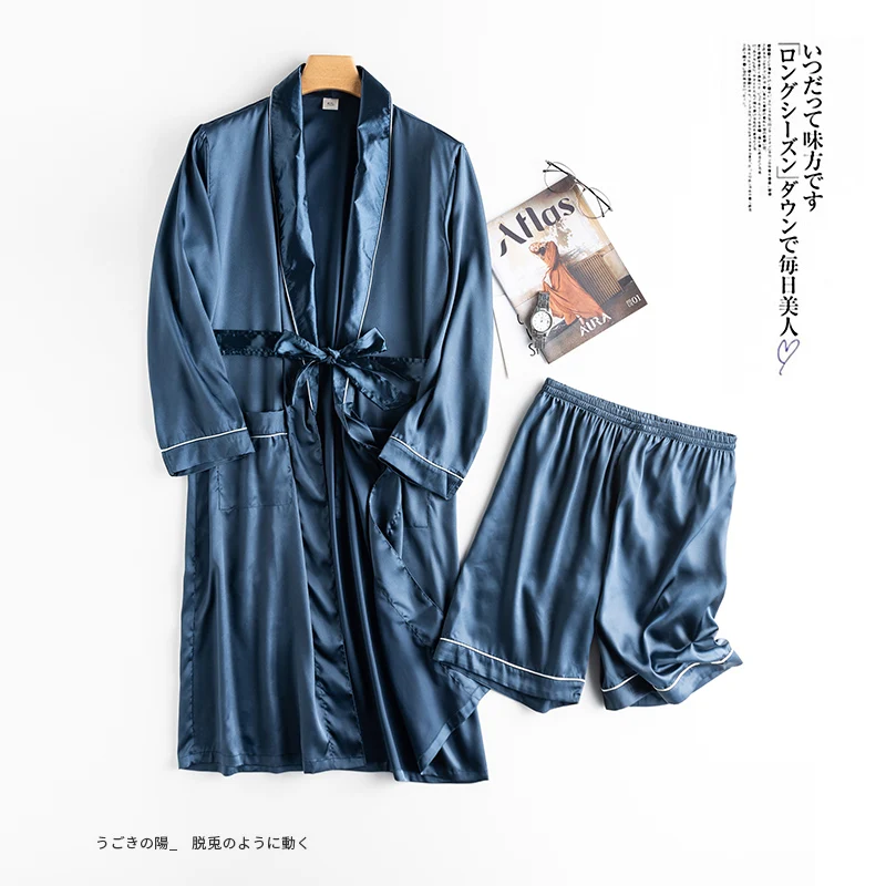 color2 men's bathrobe ice silk hooded szlafrok pajamas sexy badjas kimono men bathrobe man's gown roupao peignoir homme sol - Цвет: color2