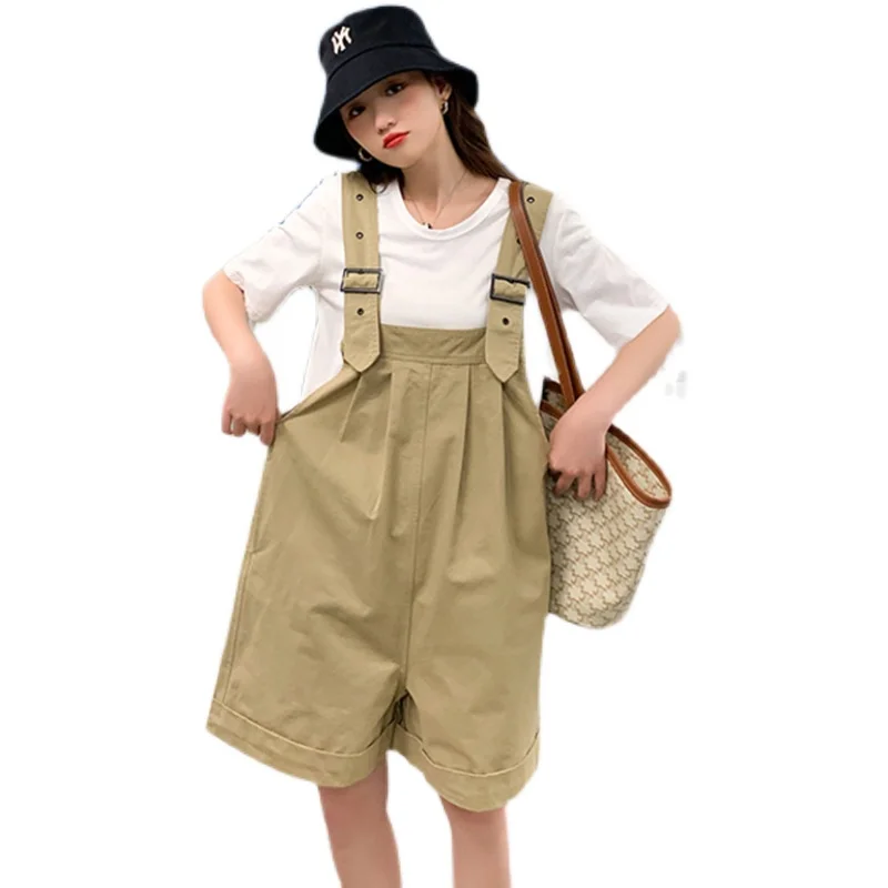 

276# Summer Casual Maternity Clothing Set White Tees + Wide Leg Bib Shorts Short Pants Suit Clothes for Pregnant Women Pregnancy