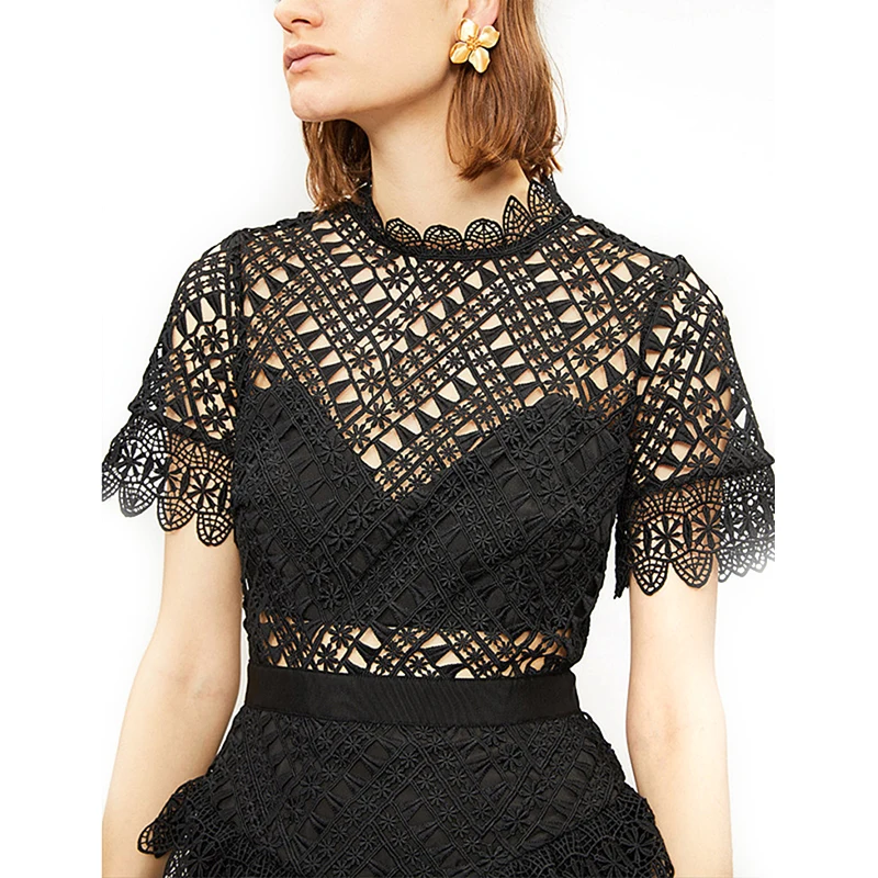 Женское вечернее платье Автопортрет элегантное черное ажурное кружевное