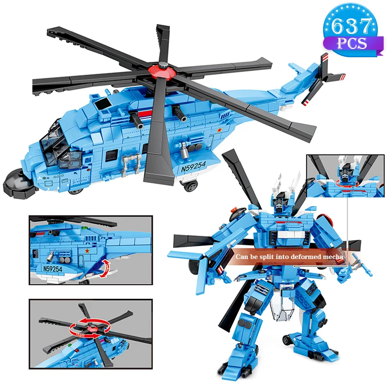 

Высокотехнологичный конструктор военный вертолет-деформатор, строительные блоки, модельные блоки Mecha, детские развивающие игрушки для мал...