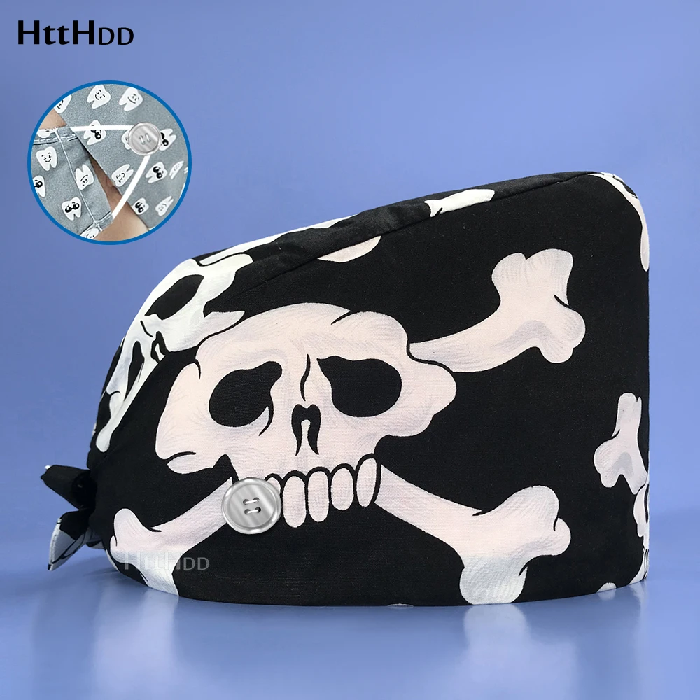 

Unisex Fashion Adjustable Printed Hair Salon Spa Scrub Cap Long Hair Available Work Cap Dentist Nurse Care Breathable Scrub Cap