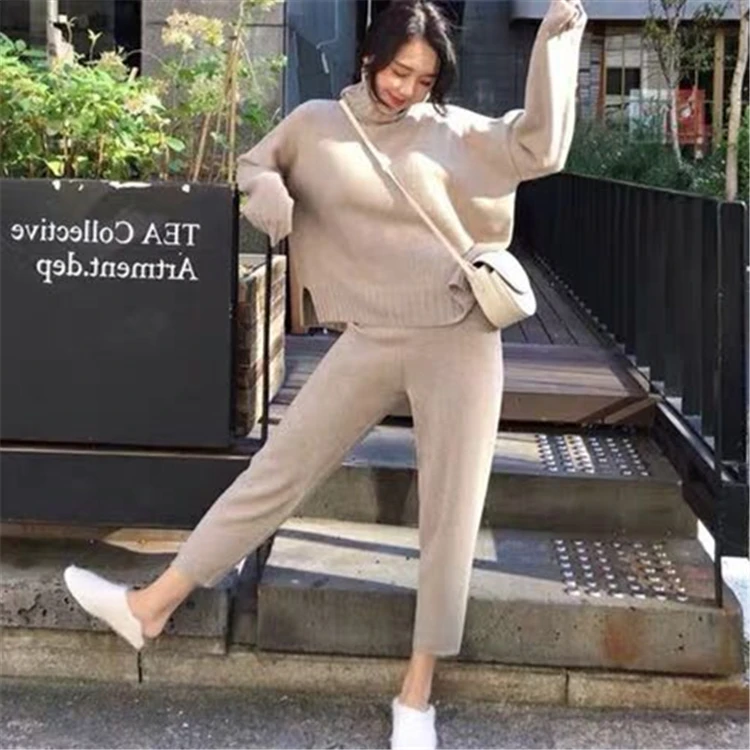구매 2021 새로운 봄 가을 여자 세트 두 조각 세트 풀 오버 바지 라운지 착용 분할 미니멀리스트 스타일 WS8222