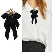 korean retro fabric ribbon rhinestone bee bow tie brooches fashion mens and womens college style shirt jewelry accessories