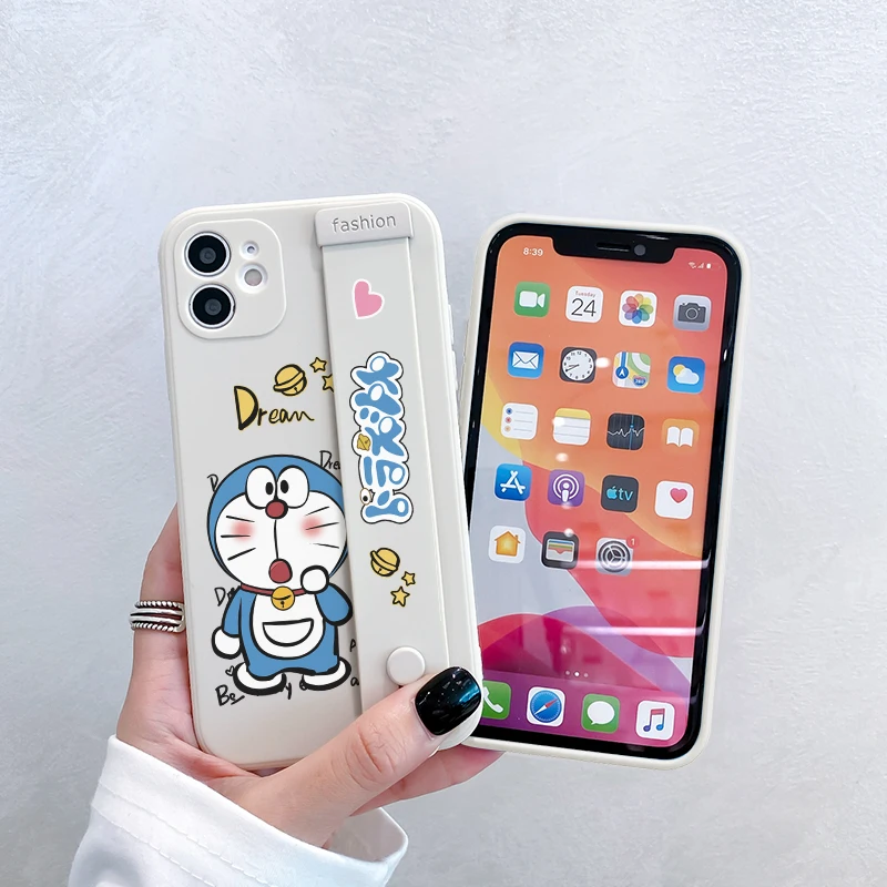 cute cartoon cat wrist band bracket phone case for oneplus 9r 9 8 pro 8t 7 7t pro matte square soft silicone cover with strap free global shipping