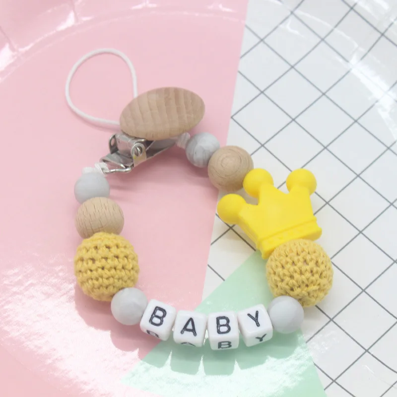 Cadena de chupete de beb&eacute; personalizada con nombre, Clips de madera de haya antip&eacute;rdida, soporte de dentici&oacute;n de silicona, 1 pieza, nuevo-4