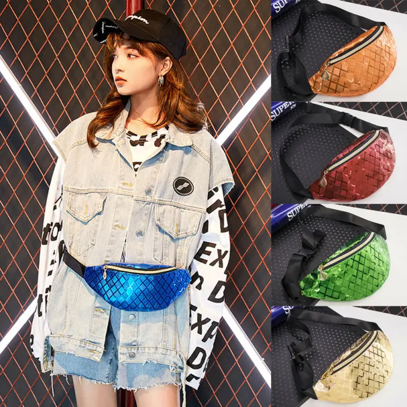 Модные женские поясные сумки из ПВХ однотонные дамские блестящие поясная сумка