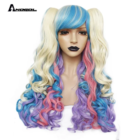 ANOGOL Синтетические длинные волнистые парики для косплея Лолиты с челкой розовые светлые разноцветные Искусственные парики для женщин для вечерние