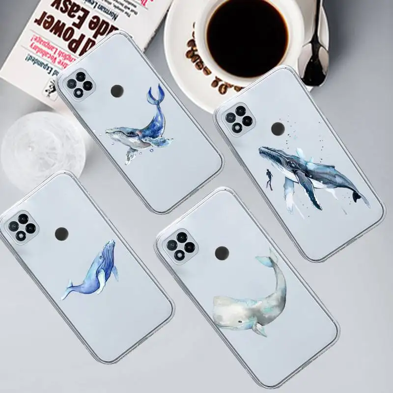 

Cute cartoon whale watercolor Phone Case Transparent for Xiaomi redmi note 8 9 10 11 t lite pro ultra mix 4 k40