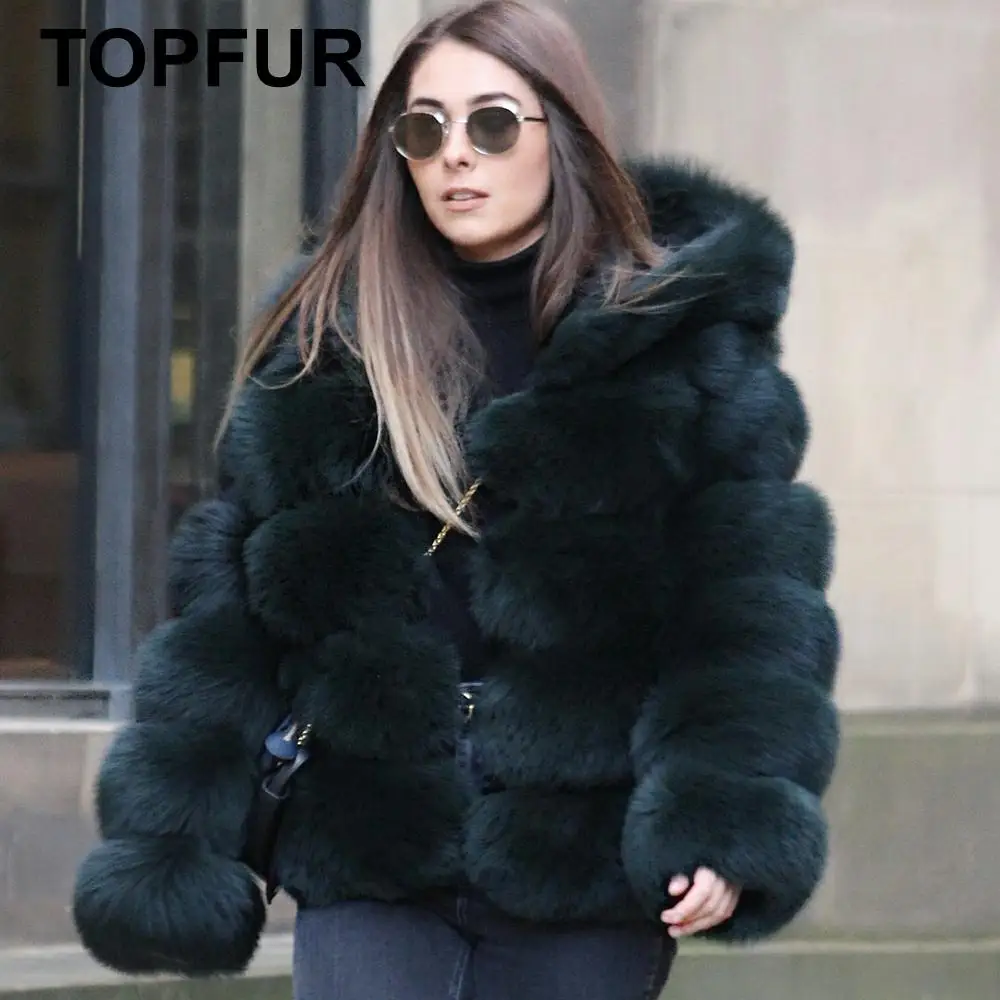 Enlarge TOPFUR Winer Coat Real Fur Coat Female Plus Size Natural Fox Fur Coat With Fur Hooded Outwear Luxury Genuine Leather Jacket
