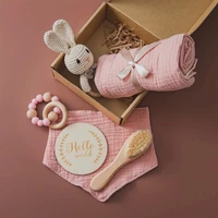 1set baby bath toy set baby bath towel wooden rattle bracelet crochet rattles toys infant bath products newborn bed bell
