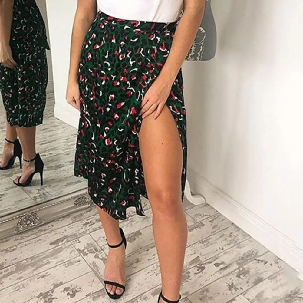 

Midi Skirt Leopard Printing Split Design Loose High Waist Wrap Skirts Skin-friendly for Summer