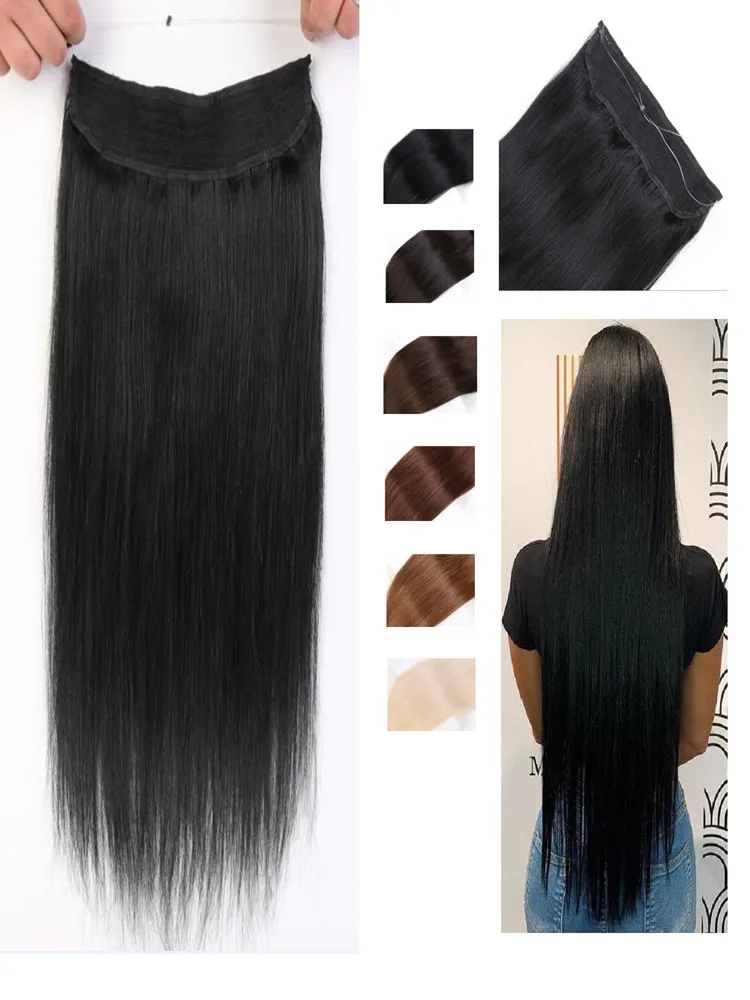 STOCK 100% Human Hair Clip In One Piece Human Hair Extensions With Invisiable Fish line