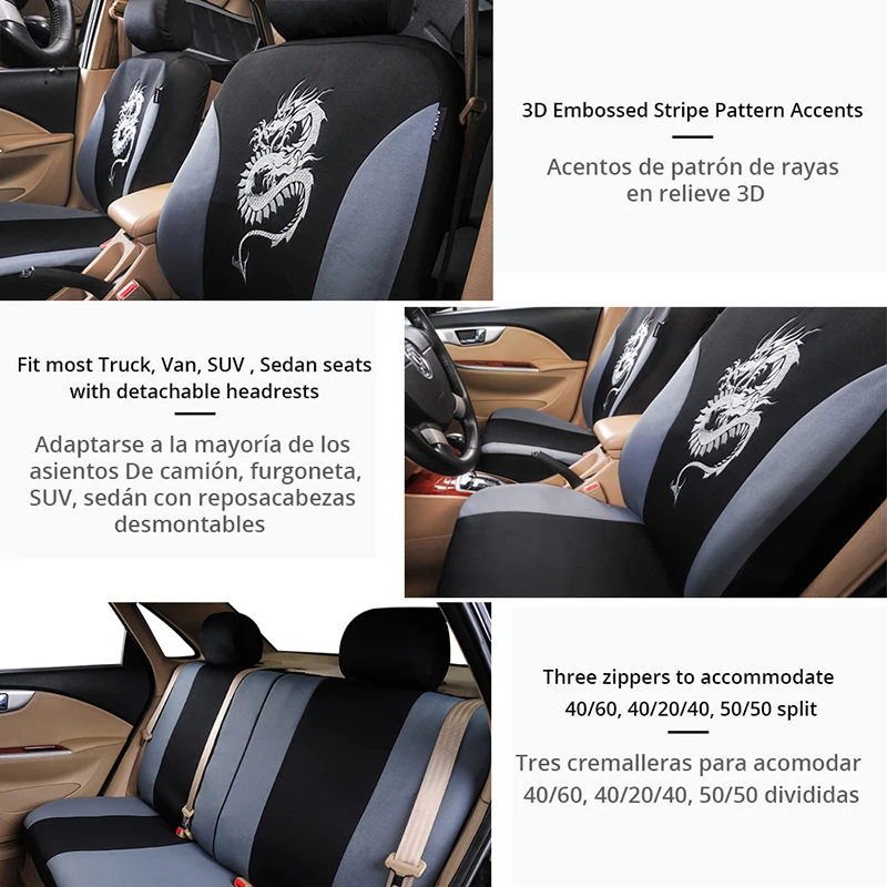AUTOYOUTH 9PCS Car Seat Covers Set Universal Fit Most Cars with Dragon Pattern Detail Styling Protector | Автомобили и мотоциклы