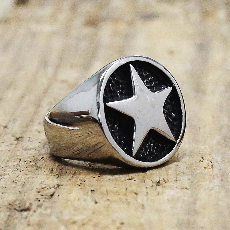 New Punk Lucky Pentagram Ring 316L Stainless Steel Signet Men Simple Biker Fashion Jewelry Best Gift For Friend | Украшения и