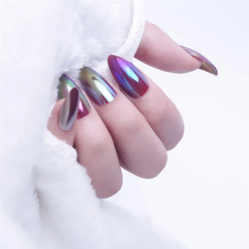 24 шт. модные зеркальные овальные накладные ногти полностью покрывающие твердые