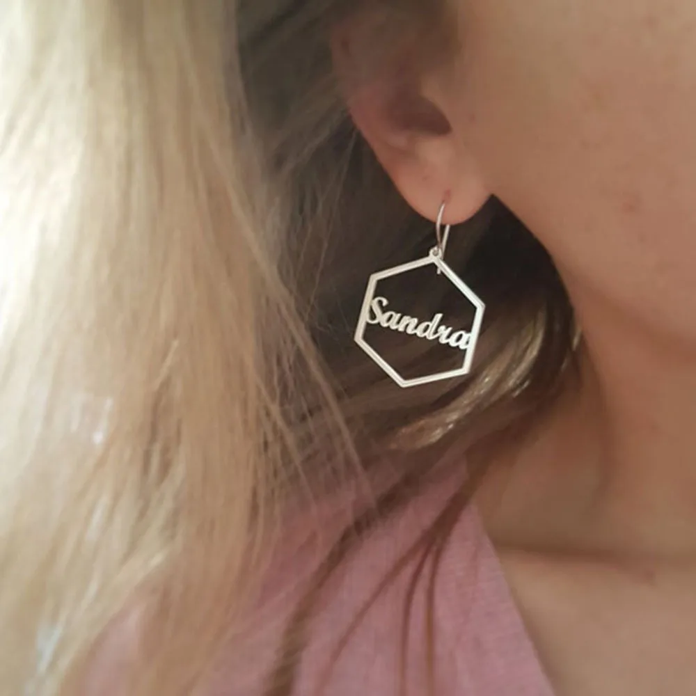 FYW новые персонализированные девушки шестигранные серьги на заказ имя буквы