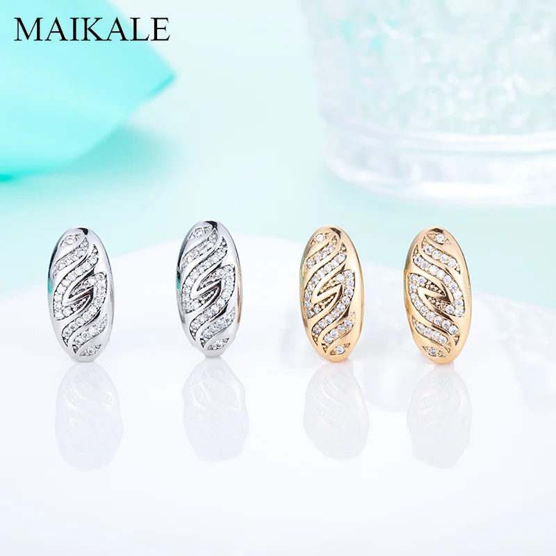 Женские большие серьги-гвоздики MAIKALE, серьги золотистого/серебристого цвета с фианитом, модные ювелирные изделия для подарка девушке и вечеринки