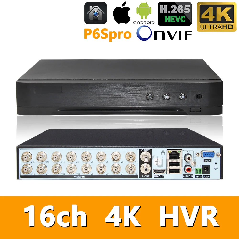 Камера видеонаблюдения H.265 5 в 1 16 каналов 8 МП/4K HVR P2P P6Spro поддержка AHD/TVI/CVI/CVBS/IP