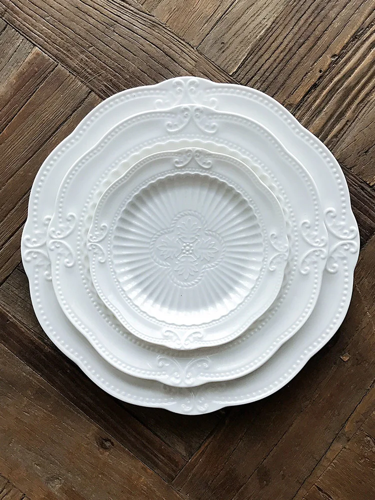 Роскошные белые резные дизайнерские обеденные тарелки посуда для стейка