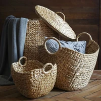 rattan clothing storage basket hand woven natural grass large storage basket woven laundry basket home organization and storage