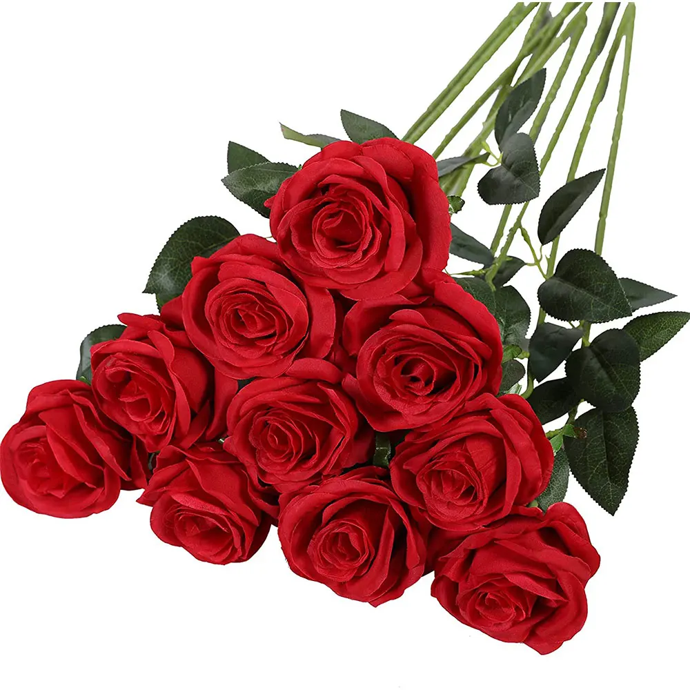

10PCS 19.6inch Romantic Rose Artificial Flower DIY Red White Silk Fake Flower for Party Home Wedding Decoration Valentine's Day