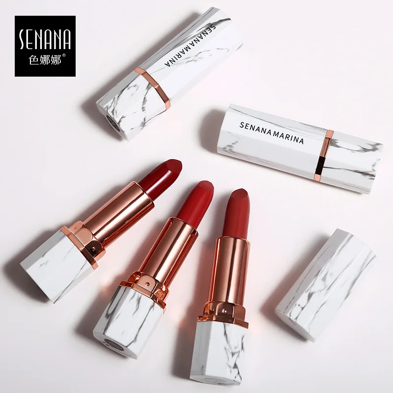 Senana Мраморная красная розовая роза макияж губная помада блеск стойкая для губ
