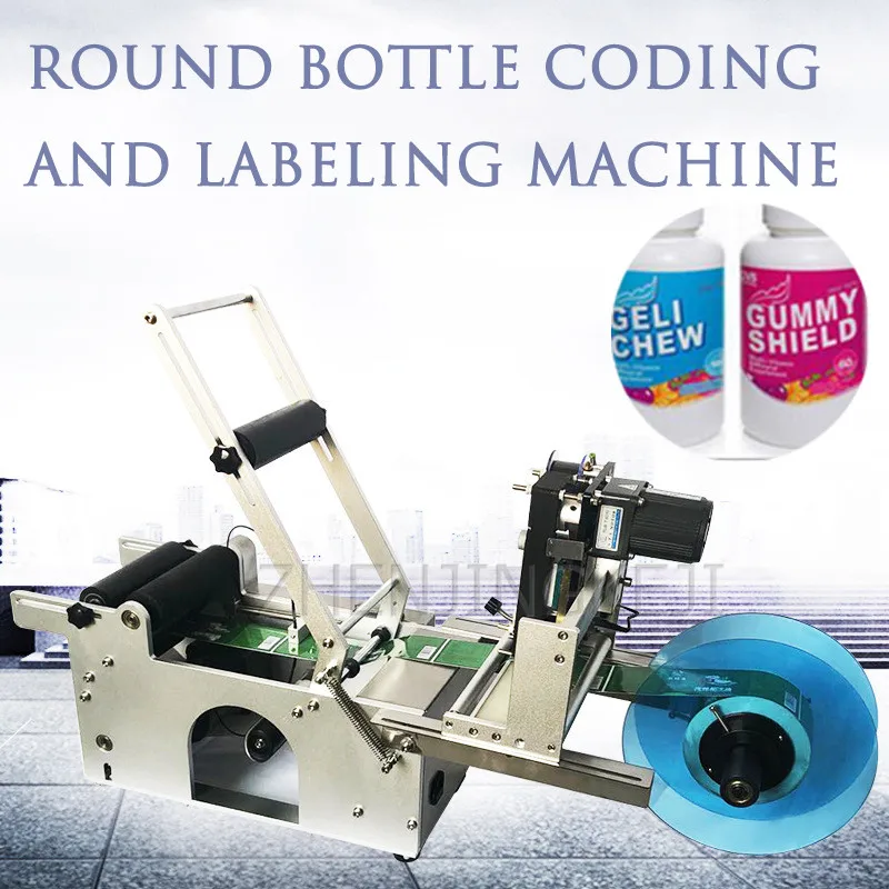 

Commercial Round Bottle Labeling Machine Semi-Automatic With Coding Date Stickers Label Liquor Drink Paste Mark Tools 220V/110V