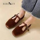 Кроссовки EOEODOIT женские на плоской подошве, повседневная обувь для отдыха, выходных, шоппинга, квадратный носок, T-образная пряжка, плоская подошва