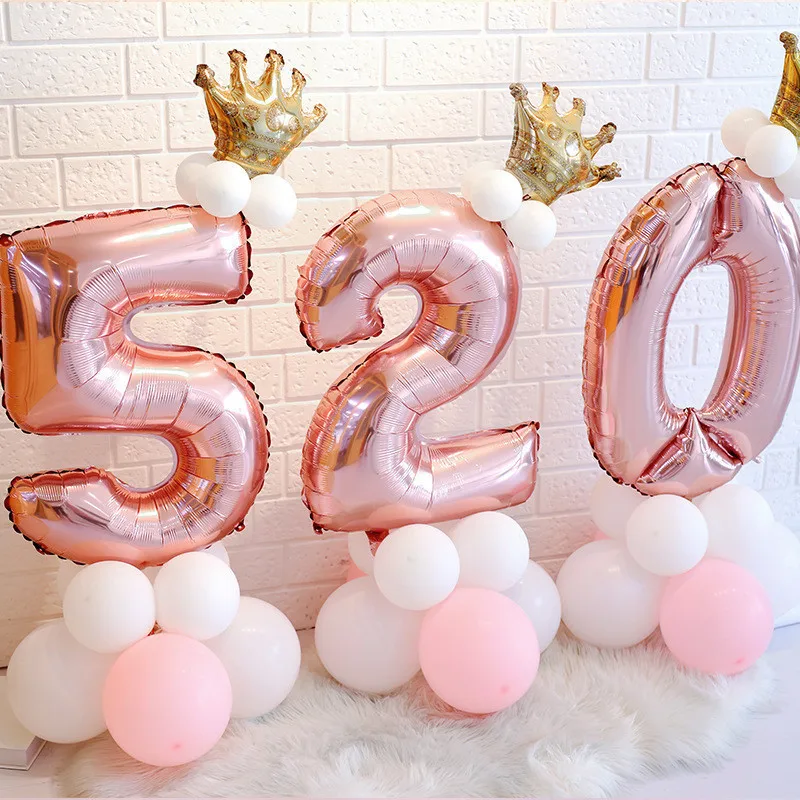 32inch Rose Gold Foil Number Balloons Baby Shower Boy 1 2 3 4 5 6 7 8 9 Years Happy Birthday Party Decorations Kids Party Favors