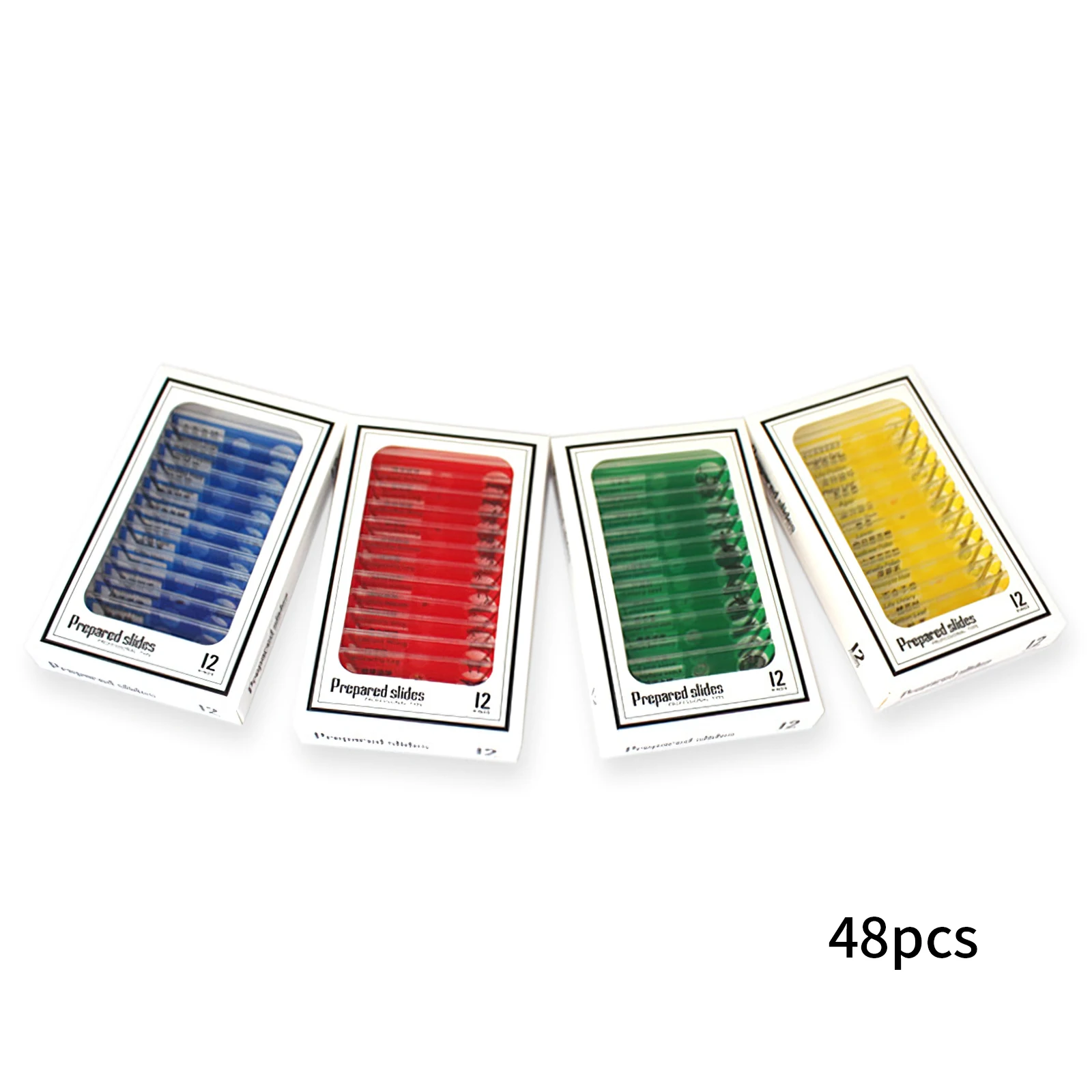 

48 PCS Prepared Plastic Microscope Slides Biological Specimen With 4 Boxes For Children Student Enlighten Education