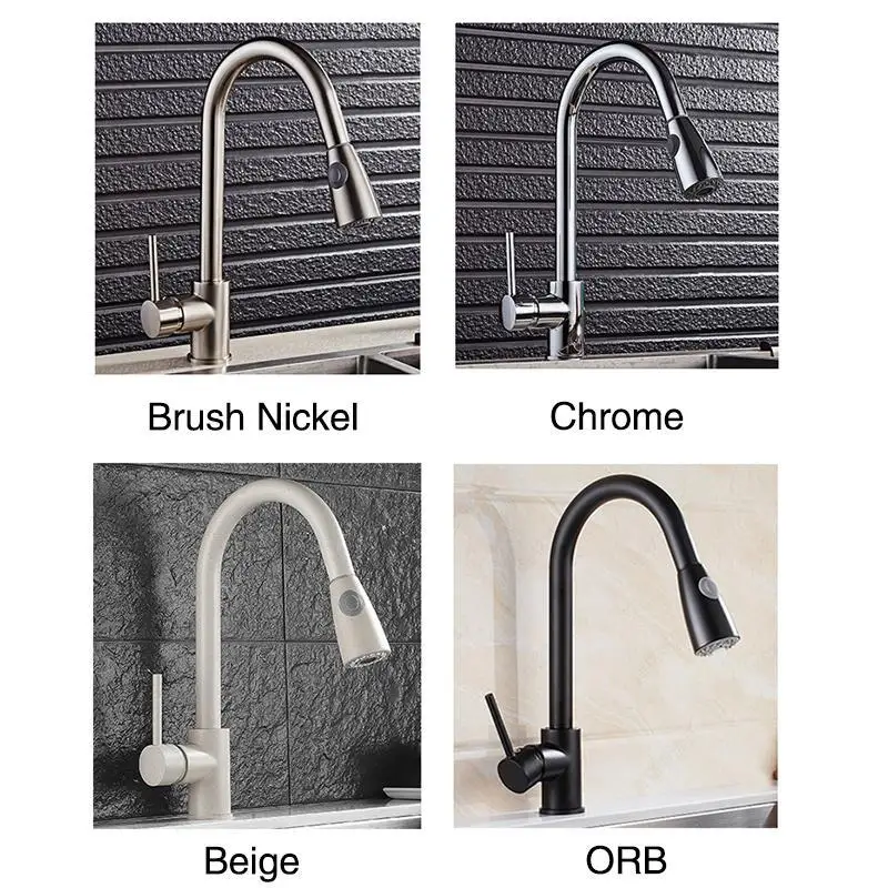 Выдвижной черный кухонный смеситель с поворотом на 360 градусов хромированная