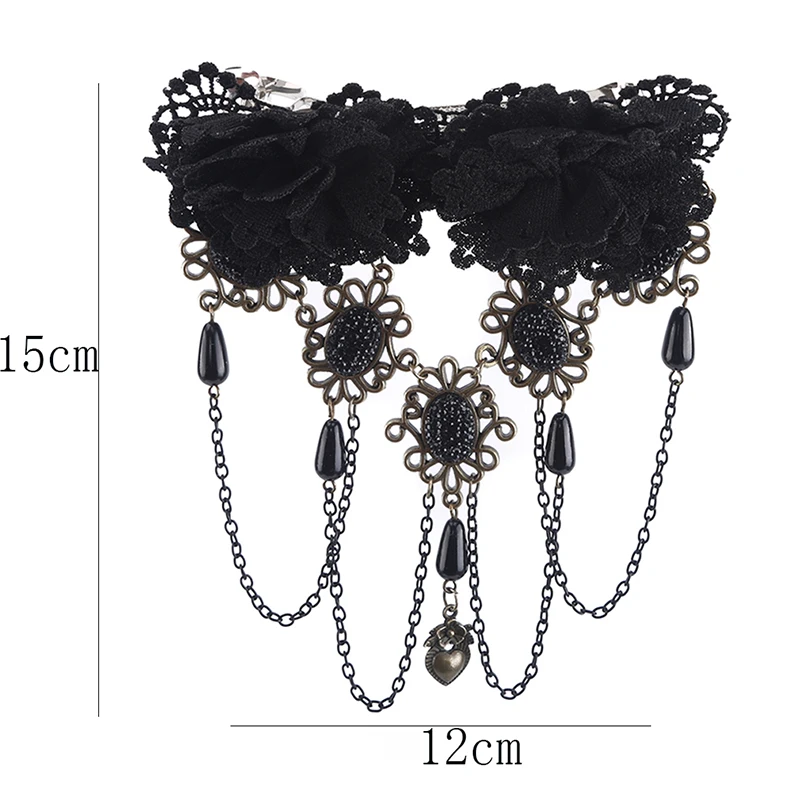 

Gothic Retro Headdress Hair Clip Black Fringed Flowers Lace Fashion Jewelry Accessories For Vintage Hair