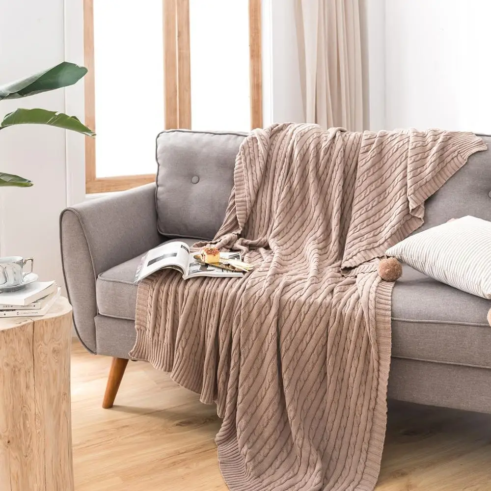 売却 無地ニットソファ敷物ピンクグレー青、緑、黄色子供の寝室のベッド椅子ソフト厚みスロー旅行オフィス昼寝毛布